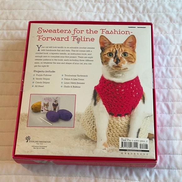 Crocheted Cat Sweater Kit - Purple and Red - Picture 2 of 2